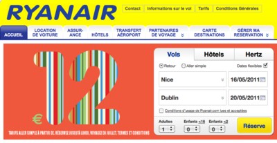 Page d'accueil du site ryanair